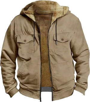 Men's Thermal Hooded Puffer Jacket Fleece Hooded Sweater Men's Winter Jacket Thick Thermal Puffer Jacket for Men