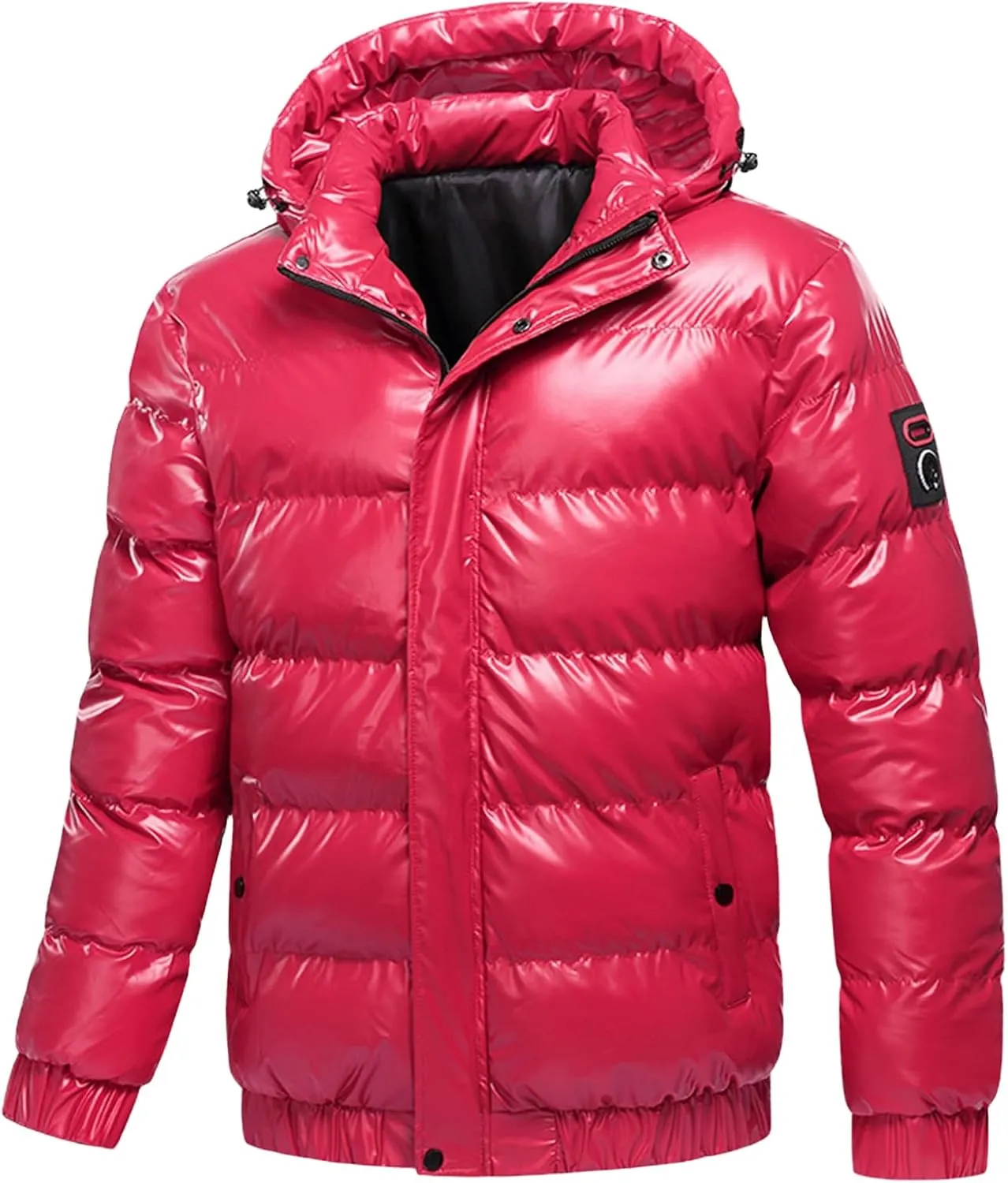 Men's Thermal Shiny Hooded Puffer Jacket Winter Coats Water-Resistant Down Coats Solid Color Padded Puffy Coat