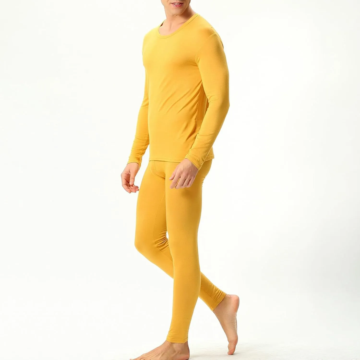 Men's Thermal Underwear Base Layer Set for Men - Orange, Sleeveless, High Neck, Cotton/Polyester, Slim Fit