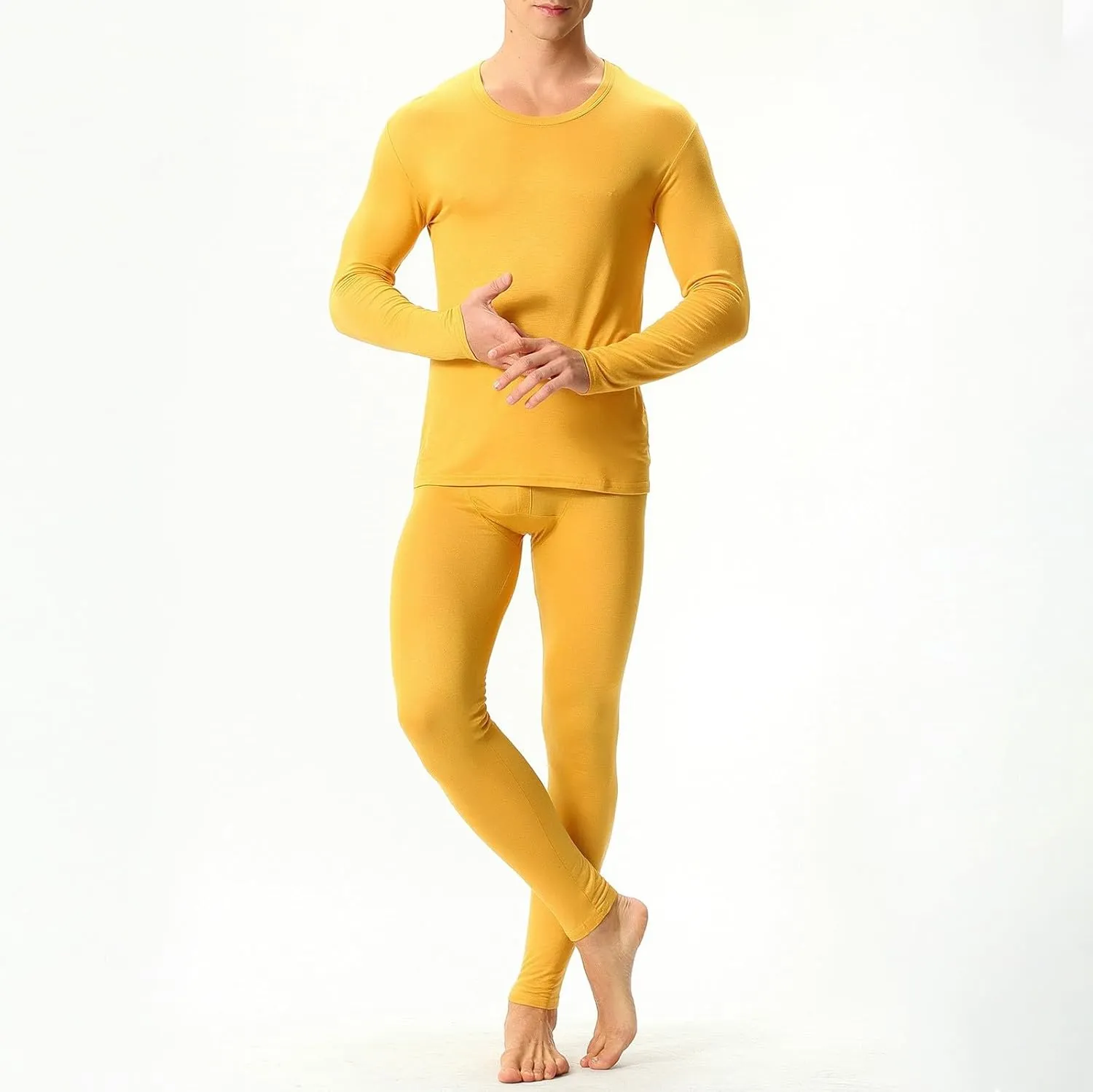 Men's Thermal Underwear Base Layer Set for Men - Orange, Sleeveless, High Neck, Cotton/Polyester, Slim Fit
