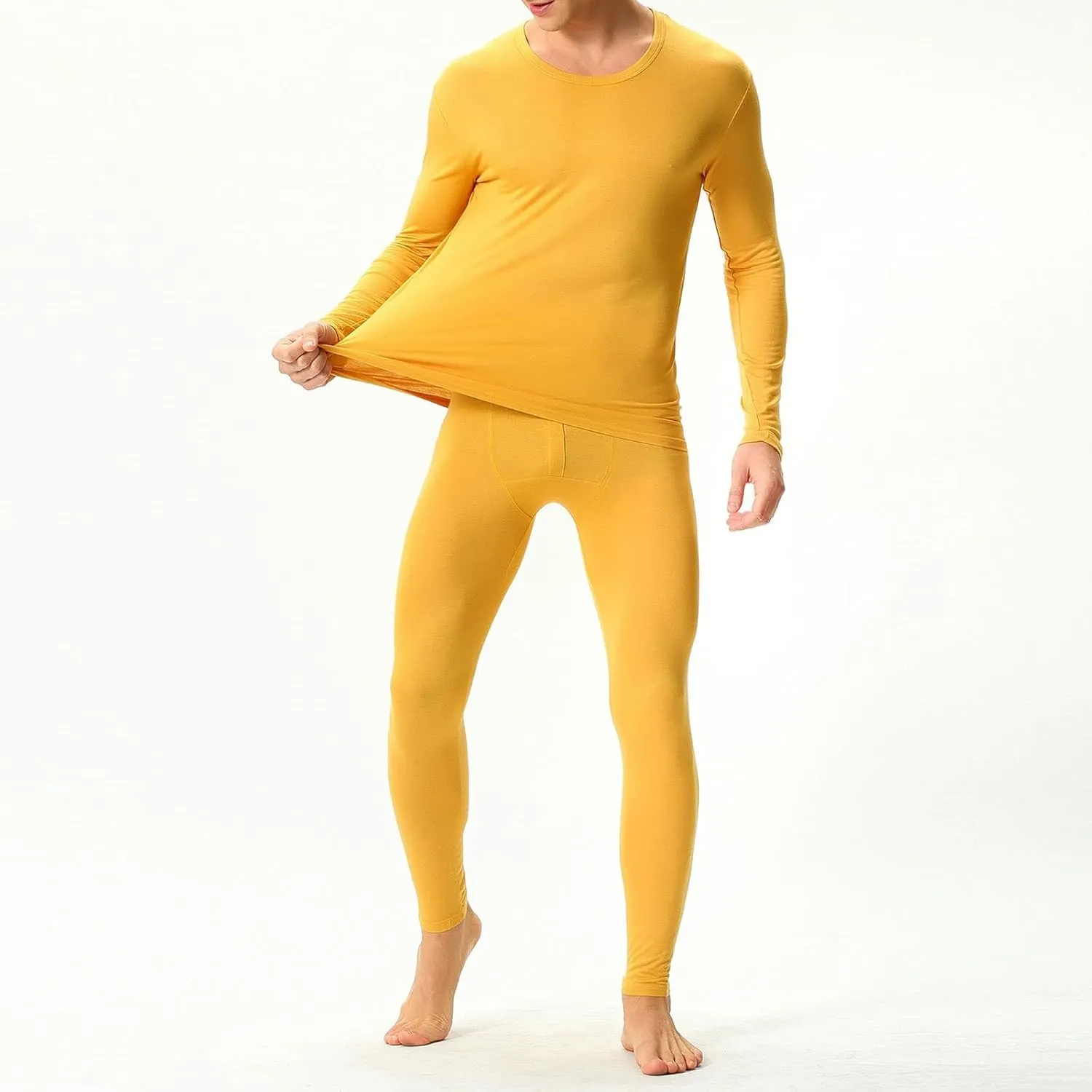 Men's Thermal Underwear Base Layer Set for Men - Orange, Sleeveless, High Neck, Cotton/Polyester, Slim Fit