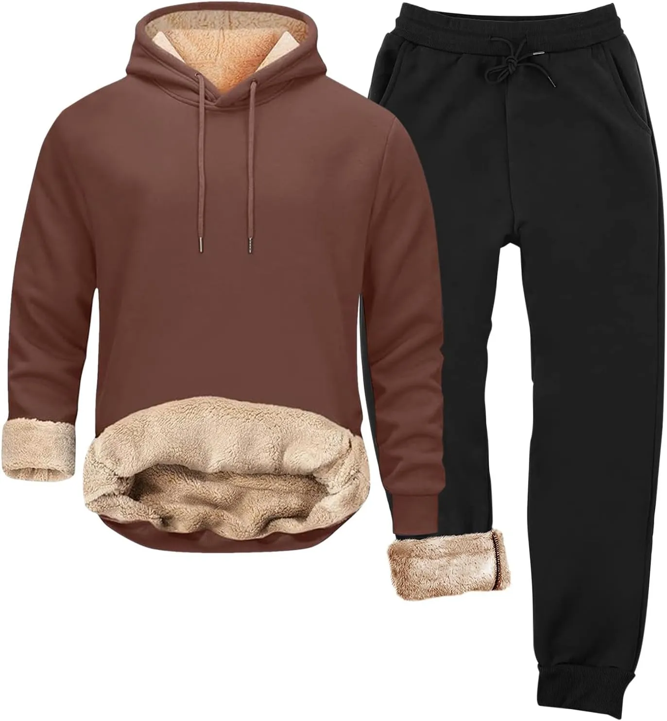 Mens Thermal Underwear Set Contrast Hooded Sweater Casual Sports Suit Thermal Underwear Henley Top Men's Thermal
