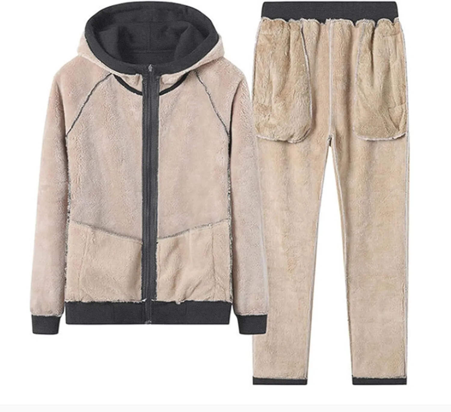 Mens Thermal Underwear Set Contrast Hooded Sweater Casual Sports Suit Thermal Underwear Henley Top Men's Thermal