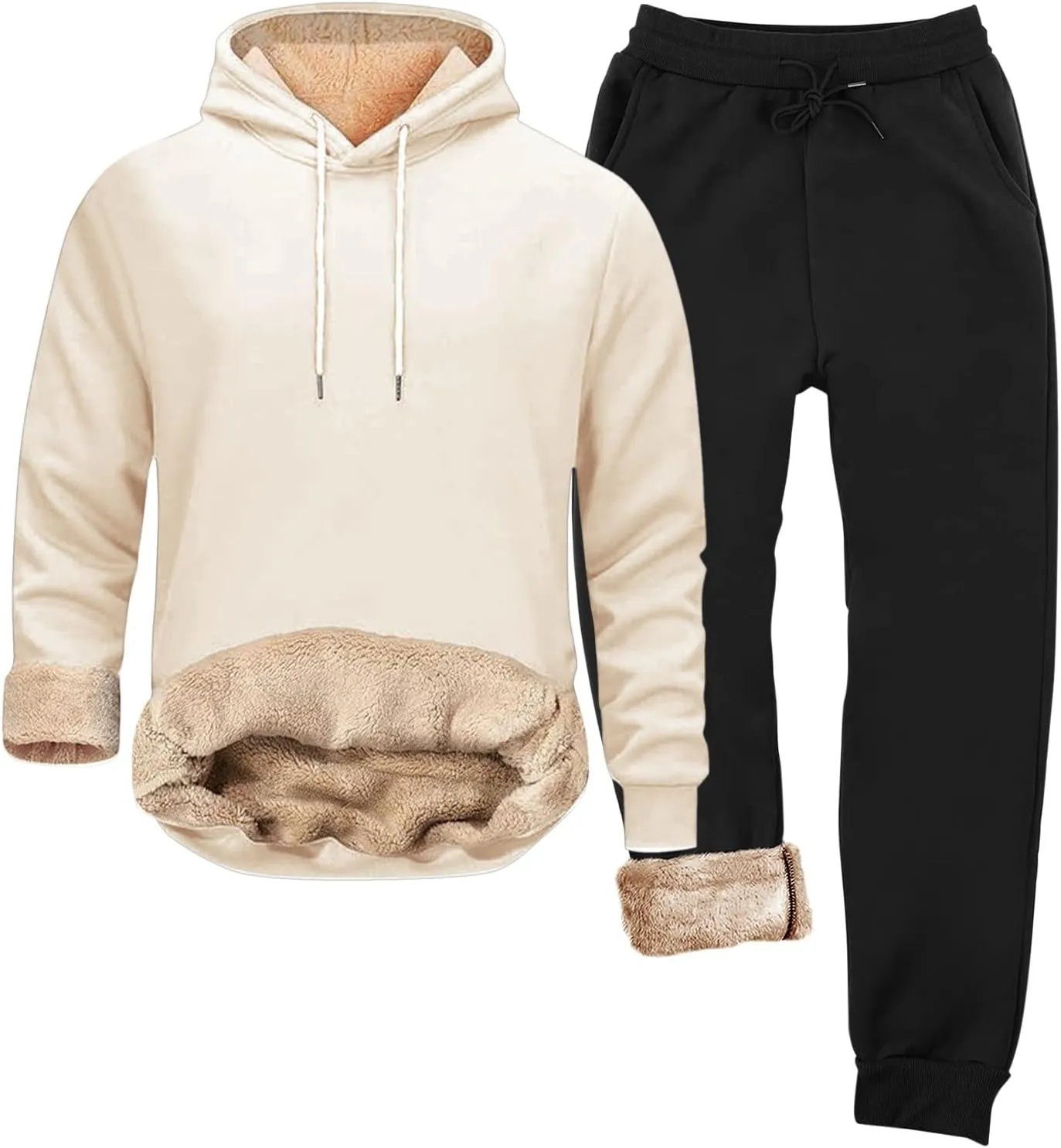 Mens Thermal Underwear Set Contrast Hooded Sweater Casual Sports Suit Thermal Underwear Henley Top Men's Thermal
