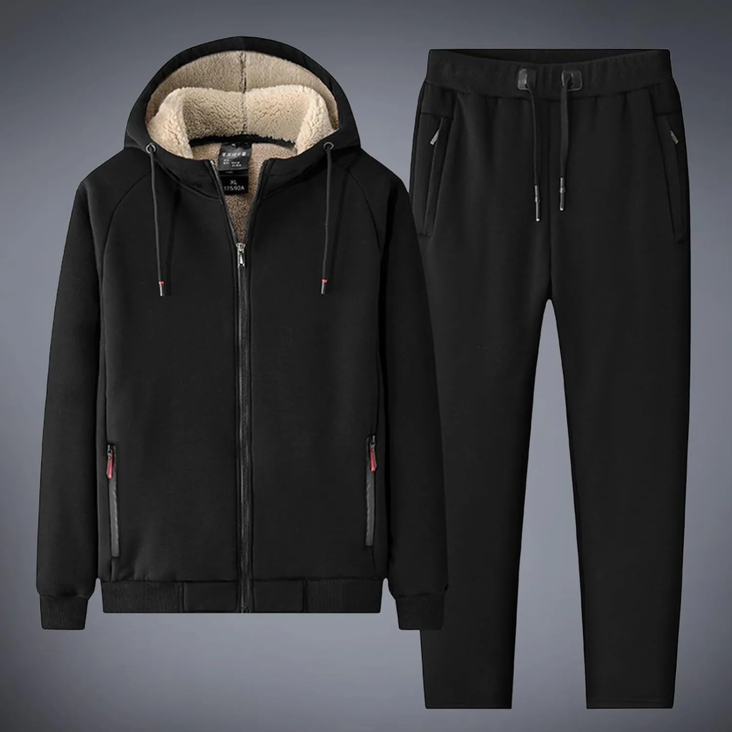 Mens Thermal Underwear Set Contrast Hooded Sweater Casual Sports Suit Thermal Underwear Henley Top Men's Thermal