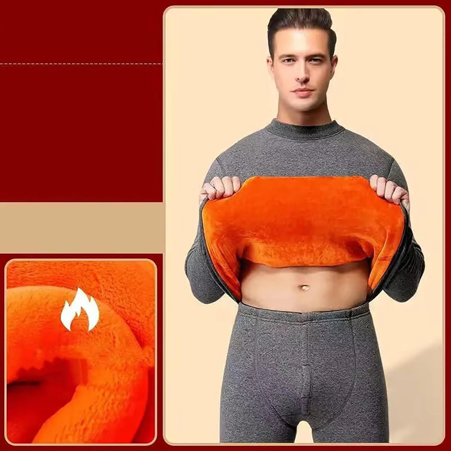 Men's Thermal Underwear Set Men's Thermal Underwear Set Lined Long Thermal Underwear Winter Warm Base Layer Top