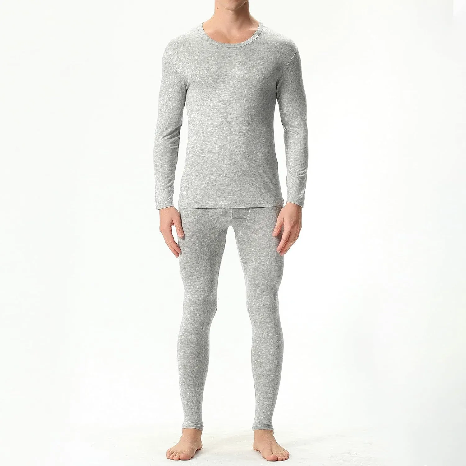 Men's Thermal Underwear Set Soft Fleece Solid Color Thick Thermal Long Johns Thermals for Cold Weather Winter Ski