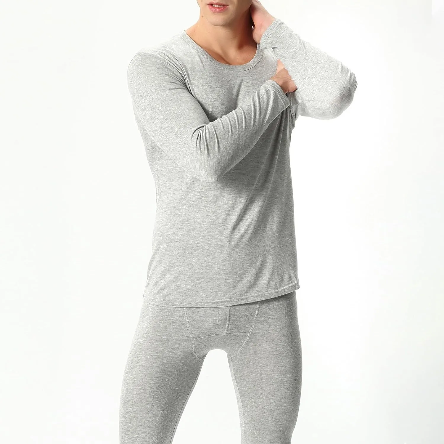 Men's Thermal Underwear Set Soft Fleece Solid Color Thick Thermal Long Johns Thermals for Cold Weather Winter Ski