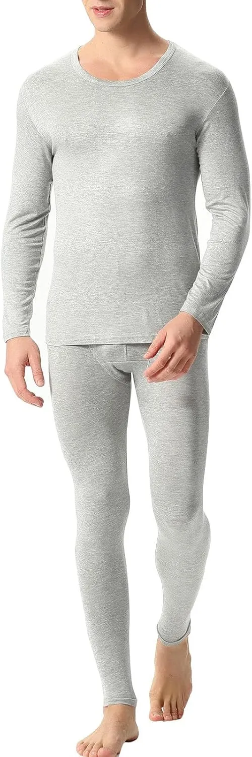 Men's Thermal Underwear Set Soft Fleece Solid Color Thick Thermal Long Johns Thermals for Cold Weather Winter Ski