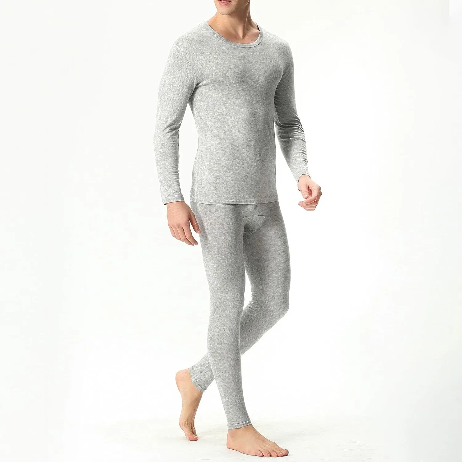 Men's Thermal Underwear Set Soft Fleece Solid Color Thick Thermal Long Johns Thermals for Cold Weather Winter Ski