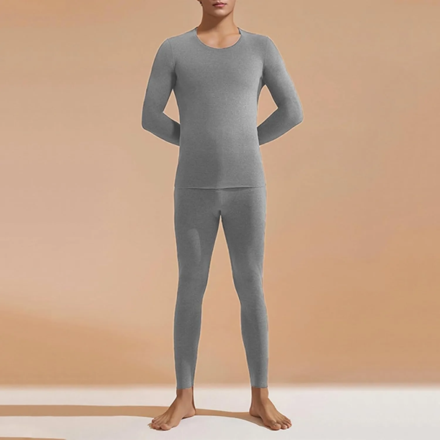 Mens Thermals Top And Bottom Set Base Layer Solid Color Thick Thermal Underwear Set Thermal Underwear Set/Base Layer