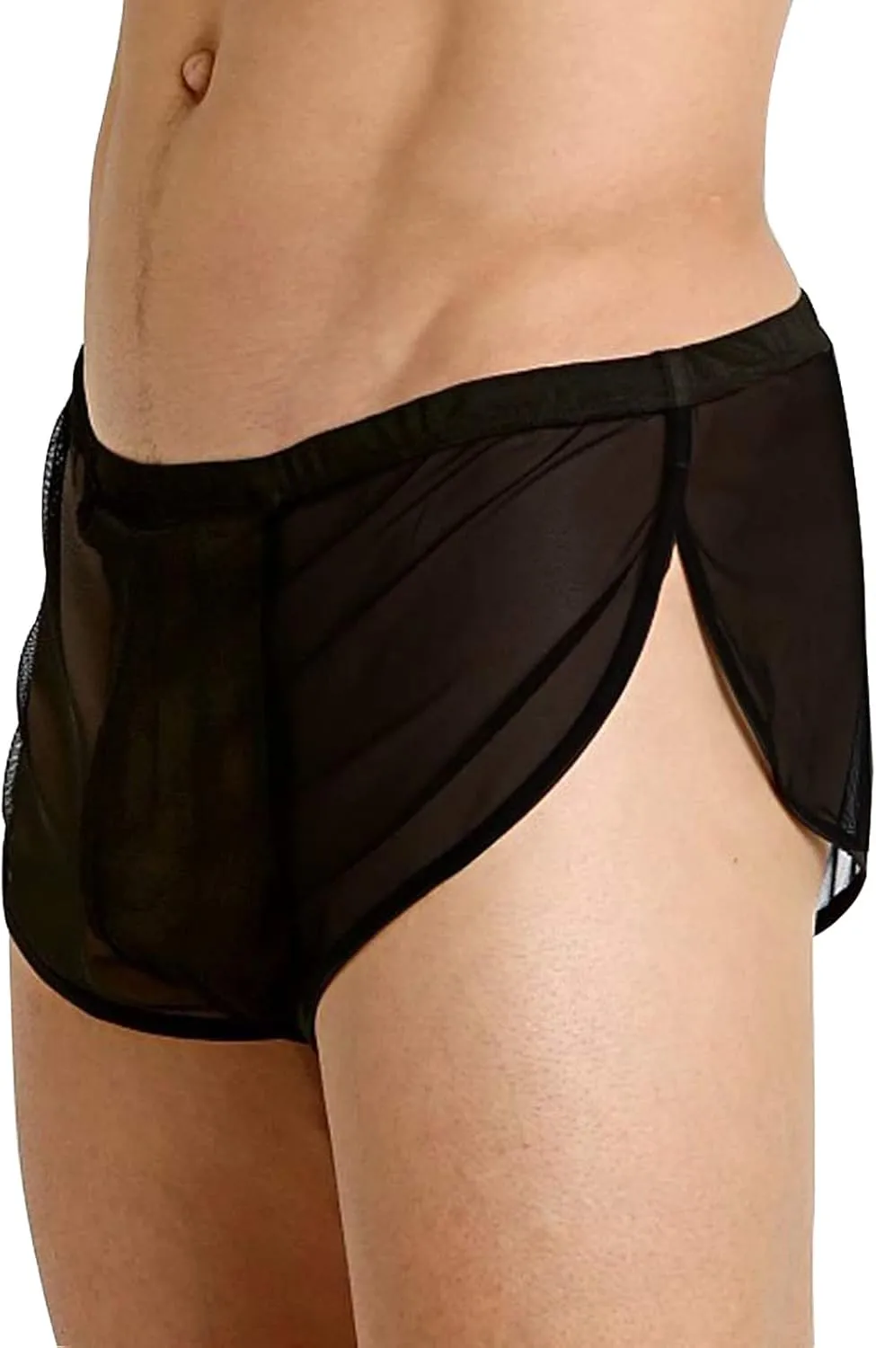 Mens Underwear Sexy Mesh Breathable Boxer Briefs See Through Side Split Soft Breathable Cool Transparent Brief Shorts