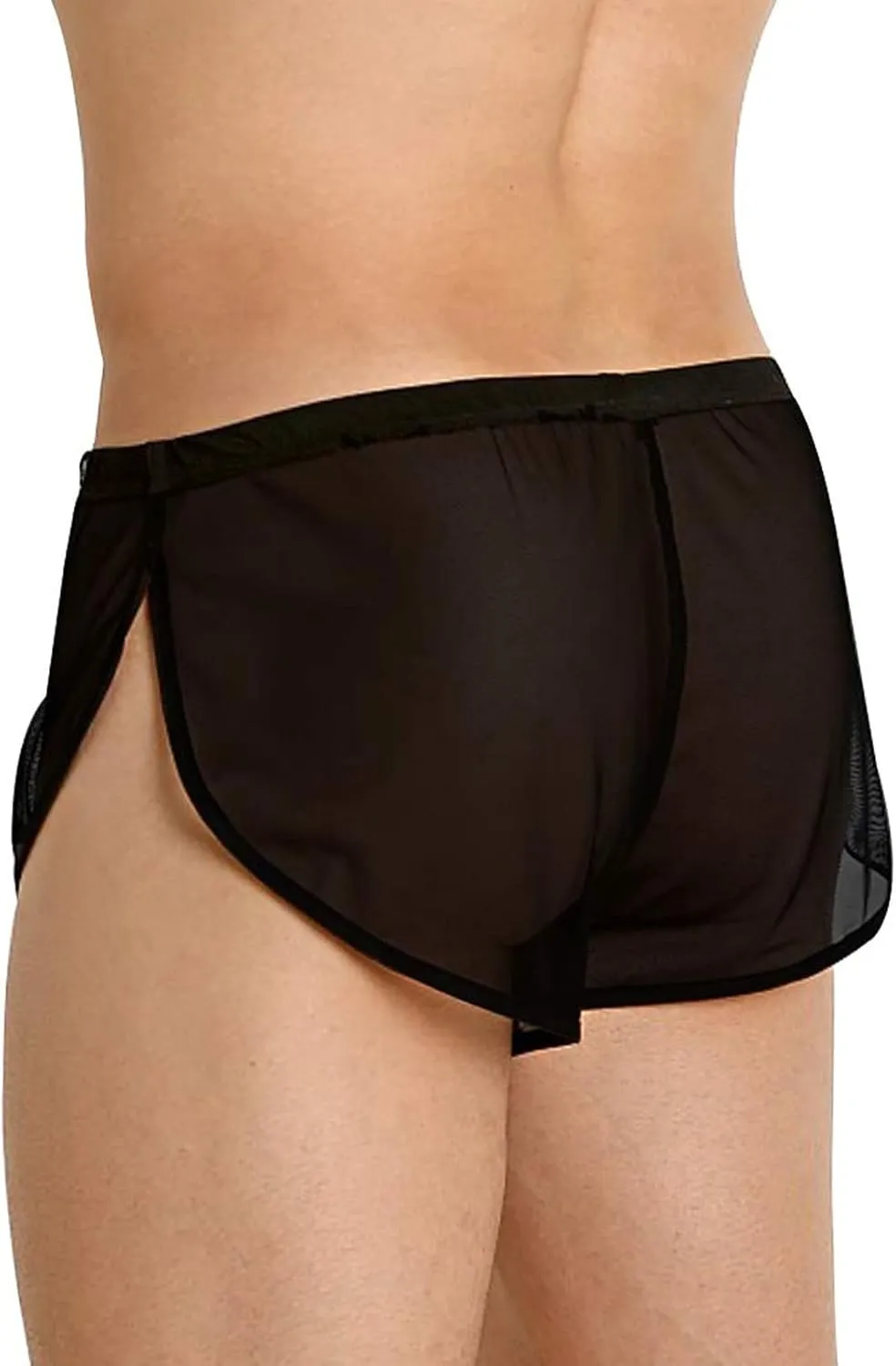 Mens Underwear Sexy Mesh Breathable Boxer Briefs See Through Side Split Soft Breathable Cool Transparent Brief Shorts