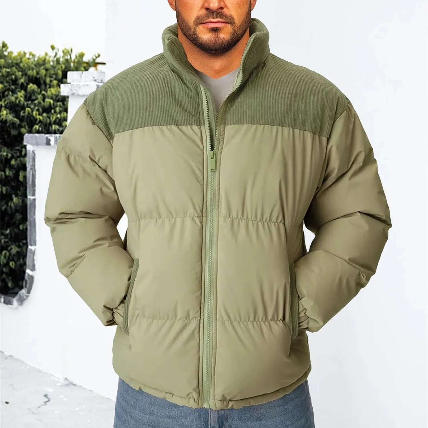 Men's Warm Winter Puffer Coats Quilted Zip up Windproof Insulated Jacket with Pockets