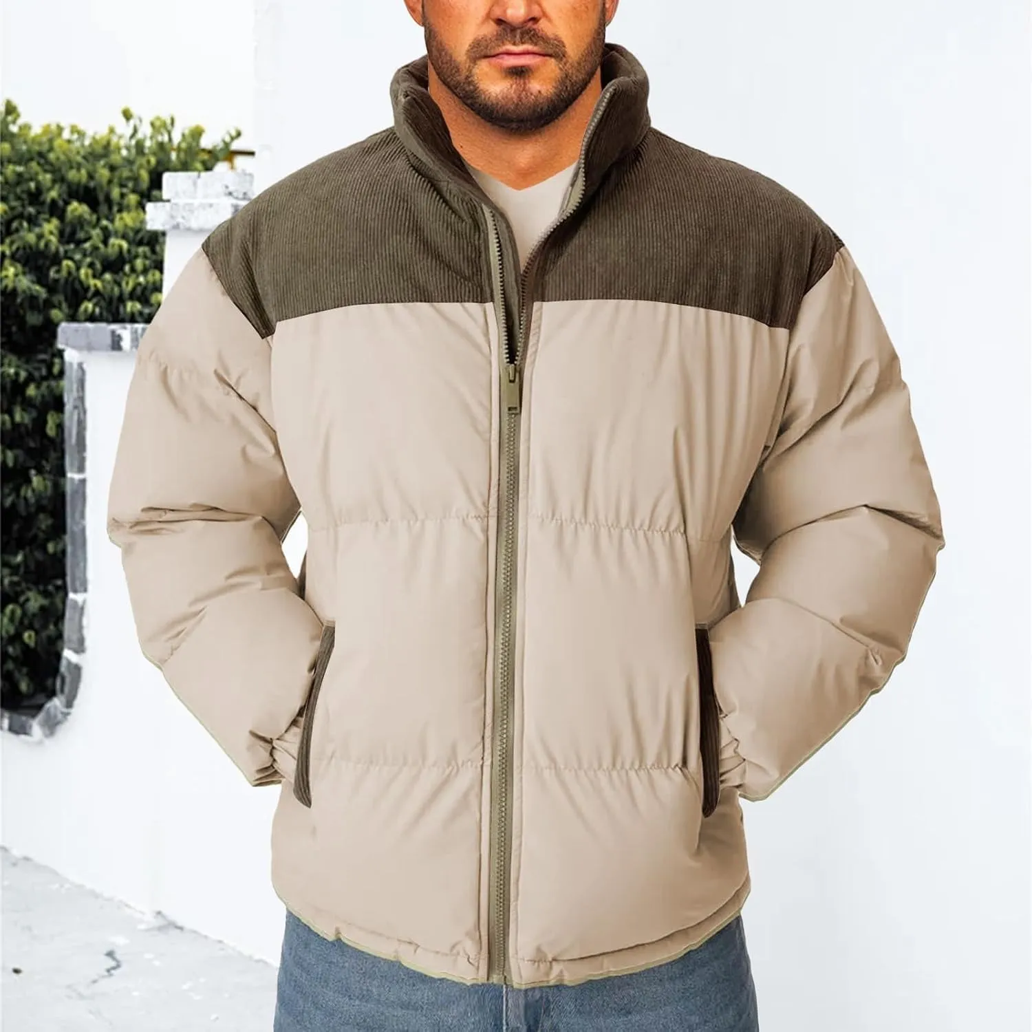 Men's Warm Winter Puffer Coats Quilted Zip up Windproof Insulated Jacket with Pockets