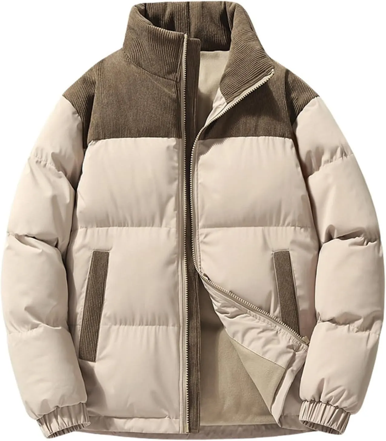 Men's Warm Winter Puffer Coats Quilted Zip up Windproof Insulated Jacket with Pockets
