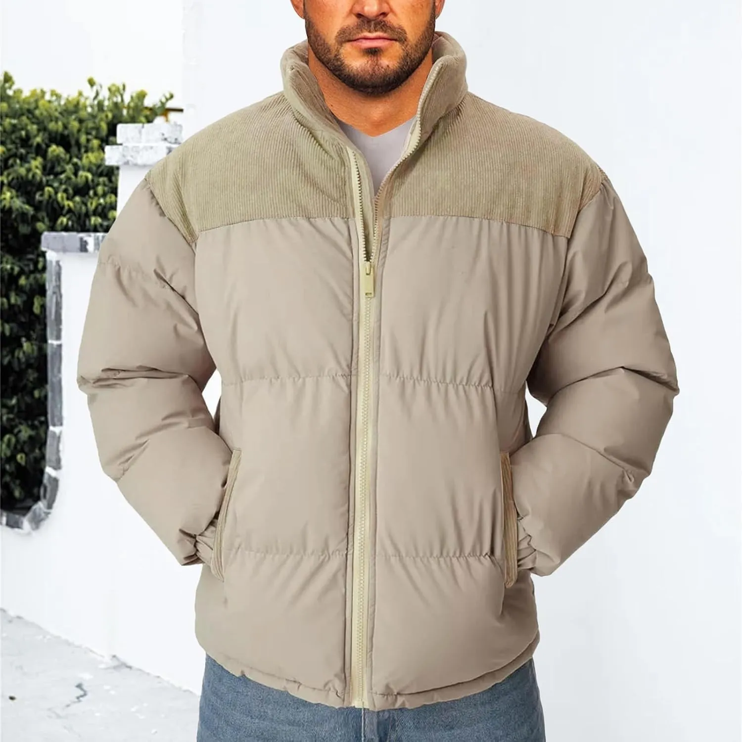 Men's Warm Winter Puffer Coats Quilted Zip up Windproof Insulated Jacket with Pockets