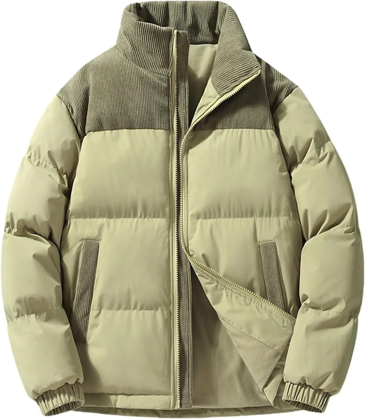 Men's Warm Winter Puffer Coats Quilted Zip up Windproof Insulated Jacket with Pockets