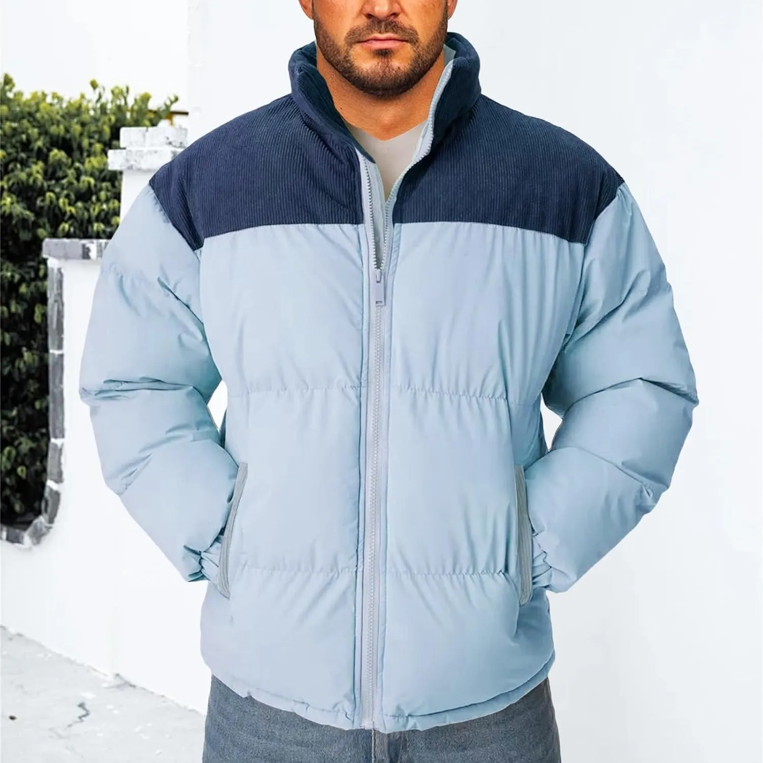 Men's Warm Winter Puffer Coats Quilted Zip up Windproof Insulated Jacket with Pockets