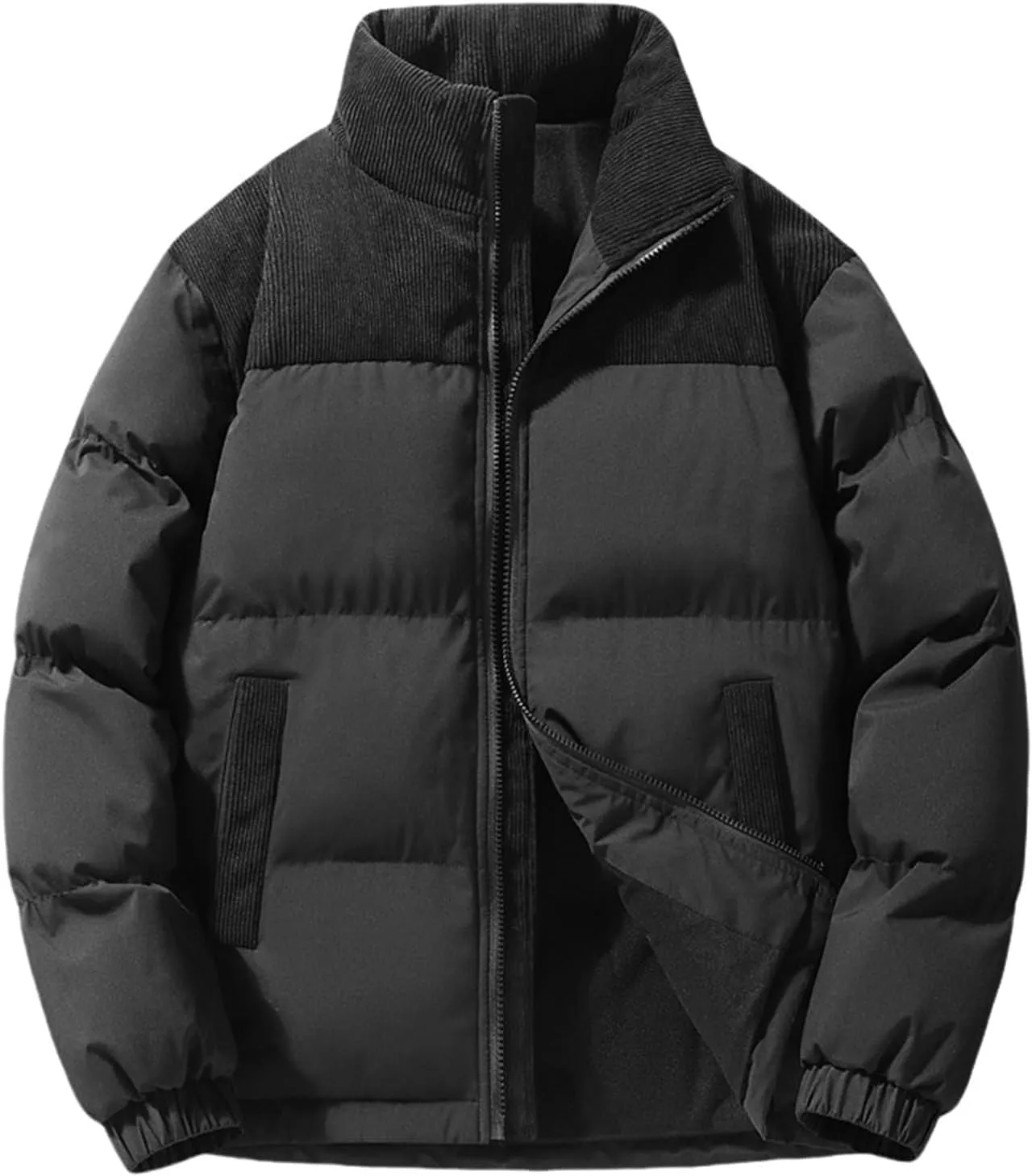 Men's Warm Winter Puffer Coats Quilted Zip up Windproof Insulated Jacket with Pockets