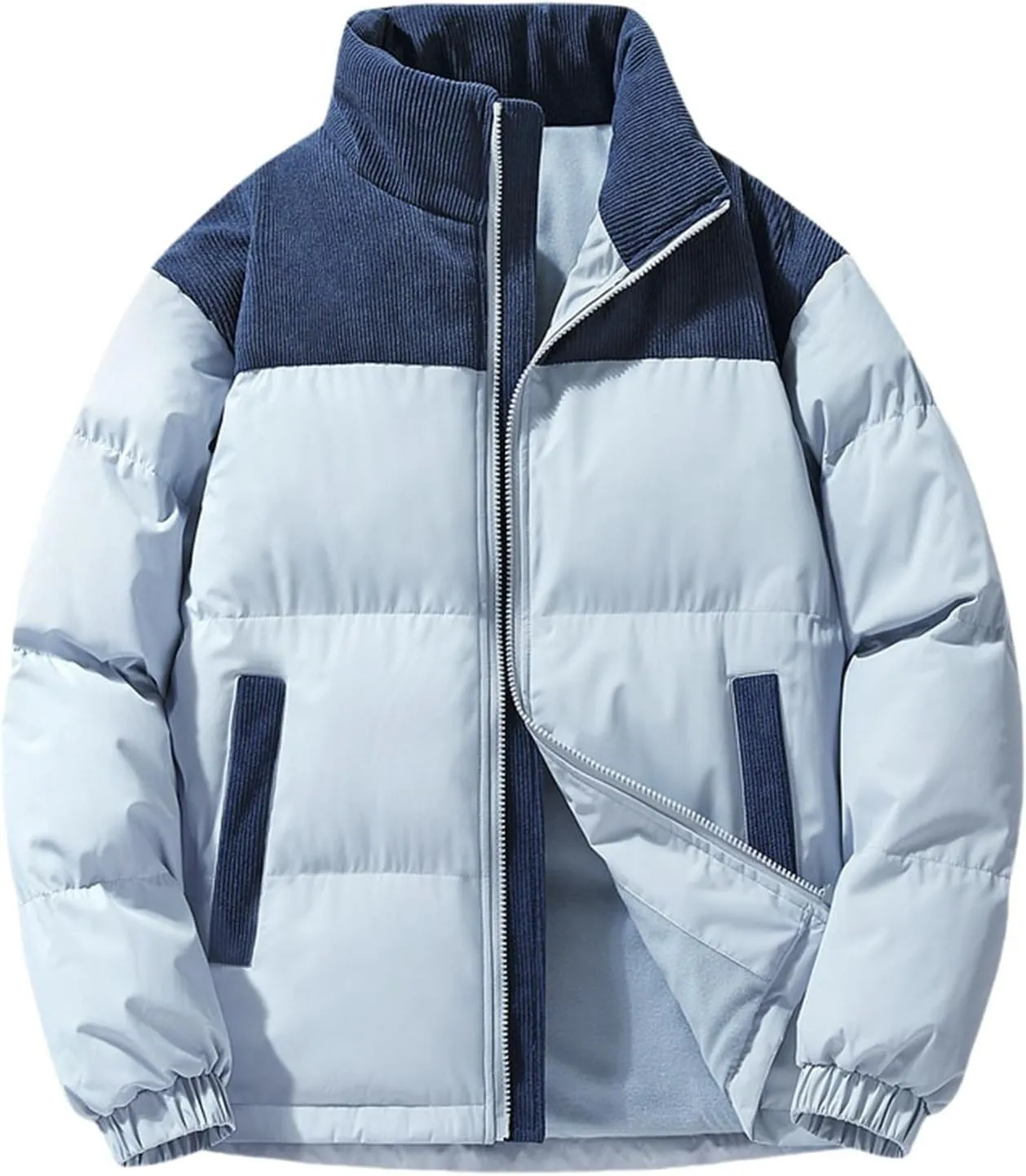 Men's Warm Winter Puffer Coats Quilted Zip up Windproof Insulated Jacket with Pockets