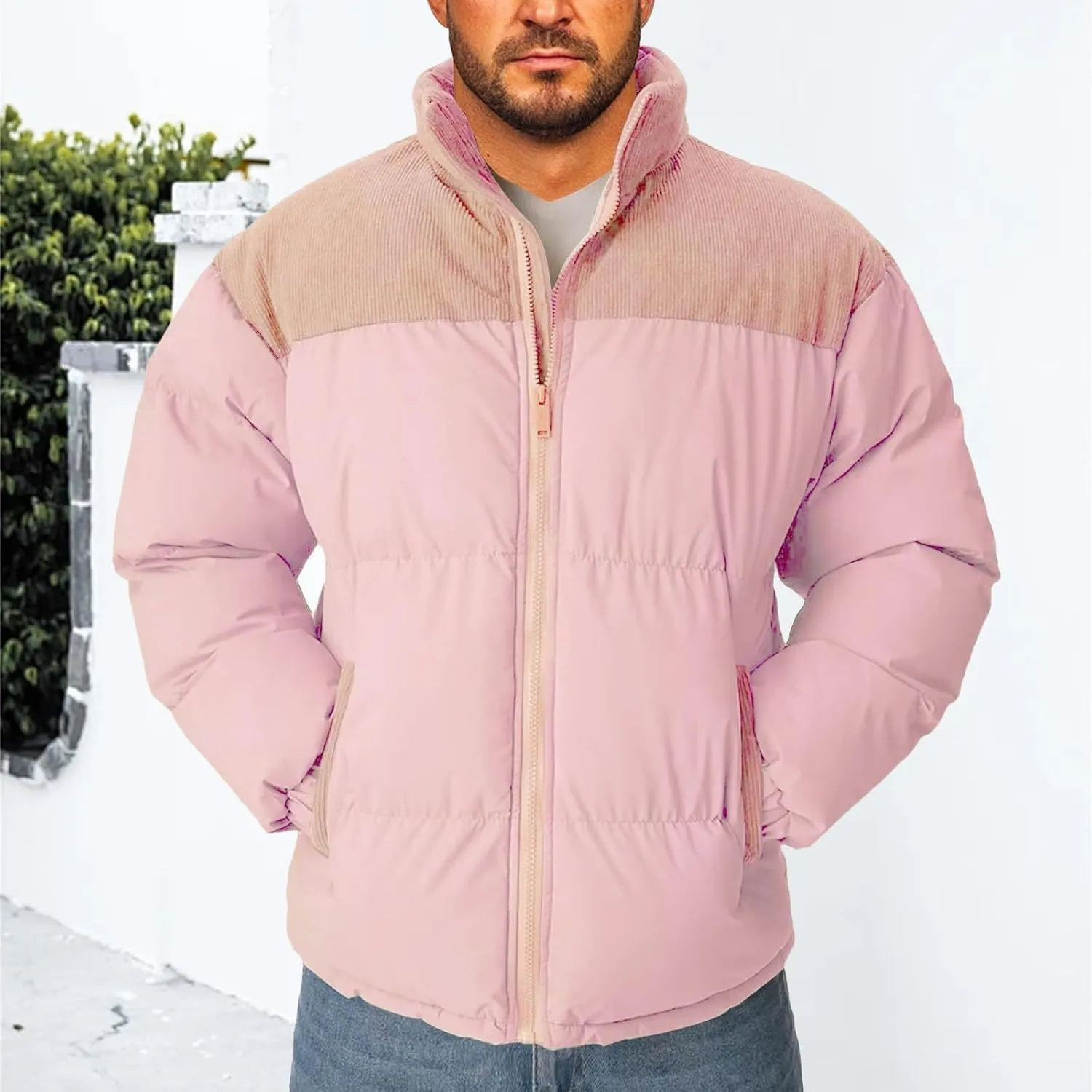 Men's Warm Winter Puffer Coats Quilted Zip up Windproof Insulated Jacket with Pockets