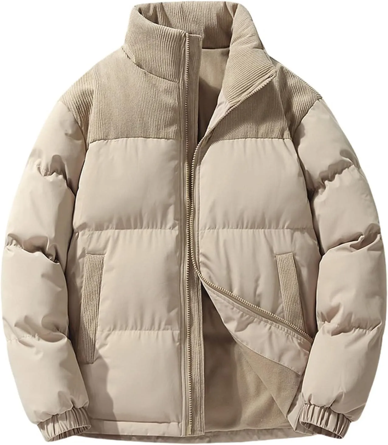 Men's Warm Winter Puffer Coats Quilted Zip up Windproof Insulated Jacket with Pockets
