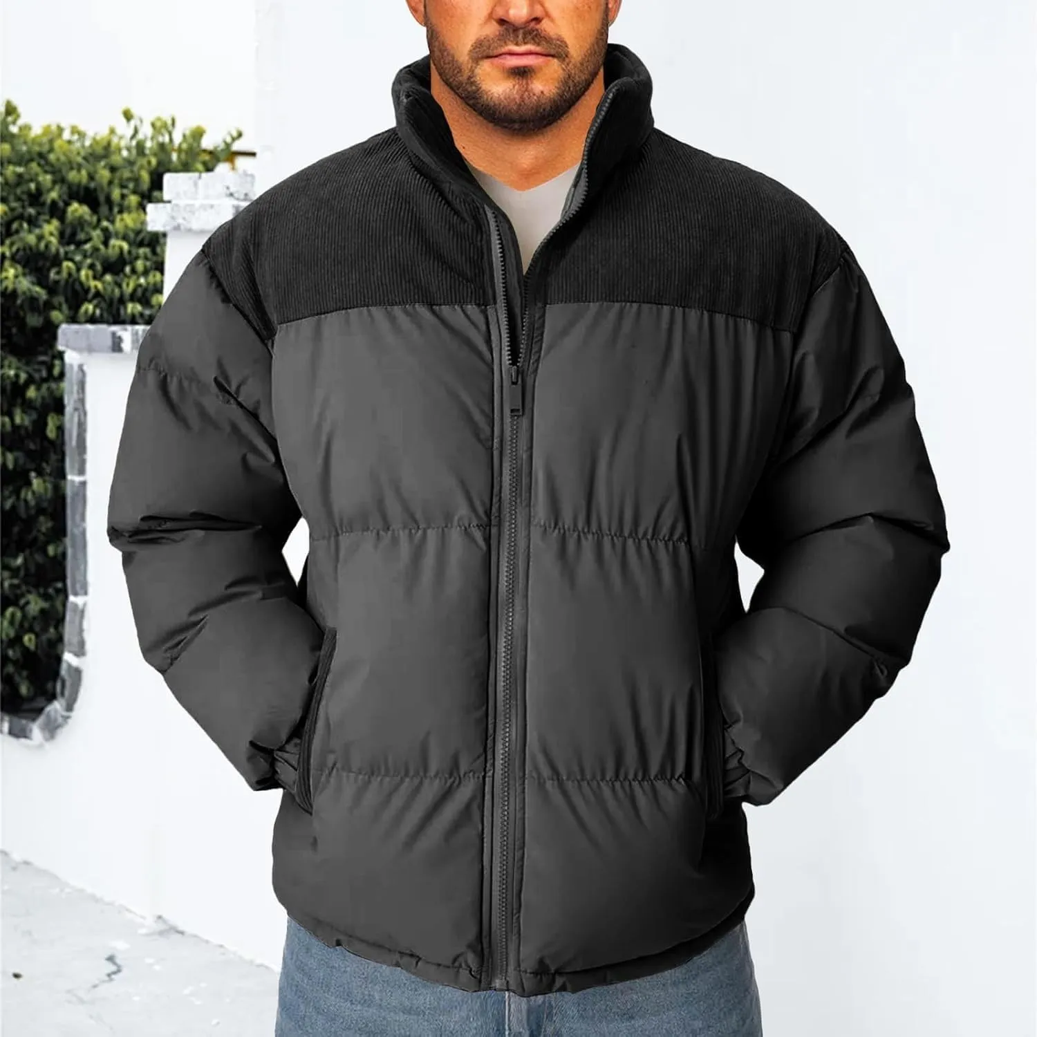Men's Warm Winter Puffer Coats Quilted Zip up Windproof Insulated Jacket with Pockets