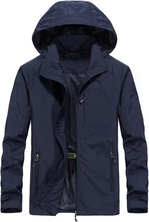 Mens Windproof Jacket Waterproof Lightweight Mountain Sport Jacket for Men Hooded Windbreaker Raincoat Durable Coat