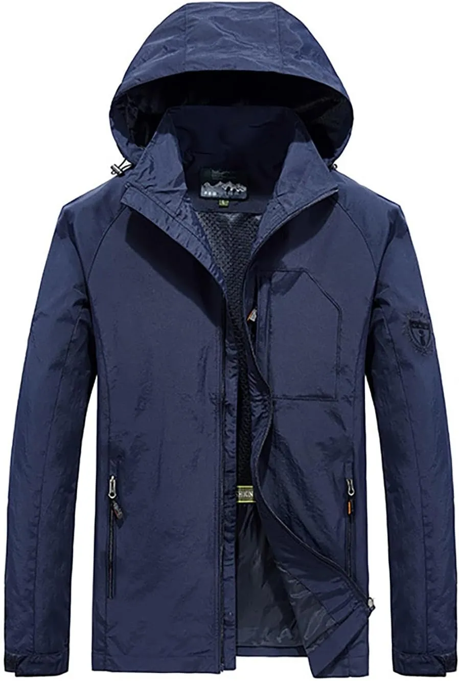 Mens Windproof Jacket Waterproof Lightweight Mountain Sport Jacket for Men Hooded Windbreaker Raincoat Durable Coat