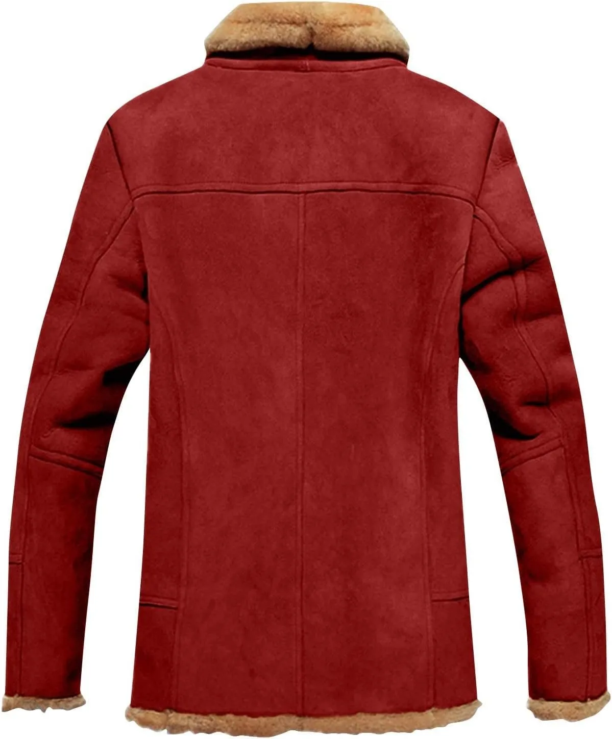 Mens Winter Coats Long Trench Coat, Sherpa Fleece Lined Pea Coat, Heavyweight Faux Suede Fur Jacket with Lapel