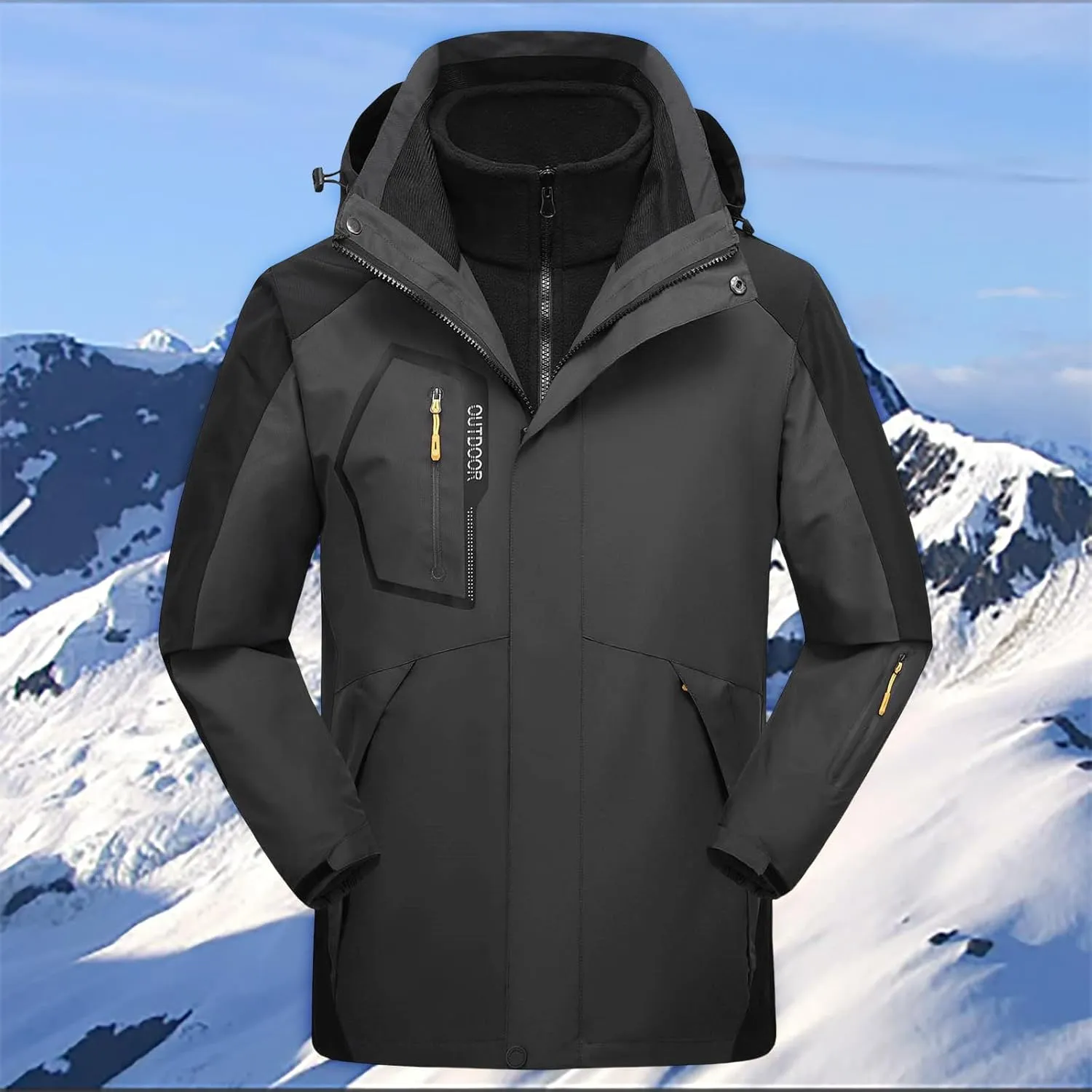 Men's Winter Skiing Jackets Waterproof Fleece Coats Mountain Windbreaker Snowboarding Jacket Hooded for Hiking Traval