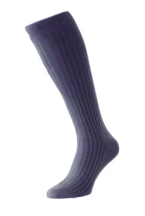 Merino Over-The-Calf Ribbed Dress Sock in Indigo Blue by Marcoliani