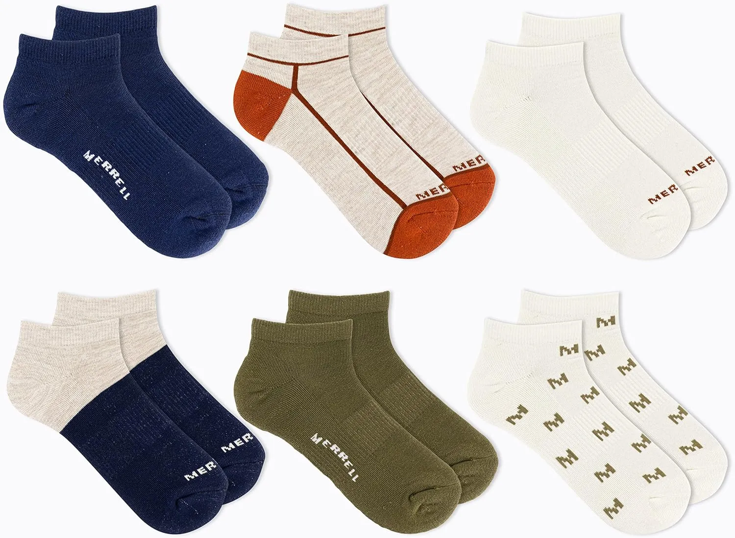 Merrel Men's and Women's Recycled Cushioned Socks - 6 & 12 Pairs - Hiking Arch Support