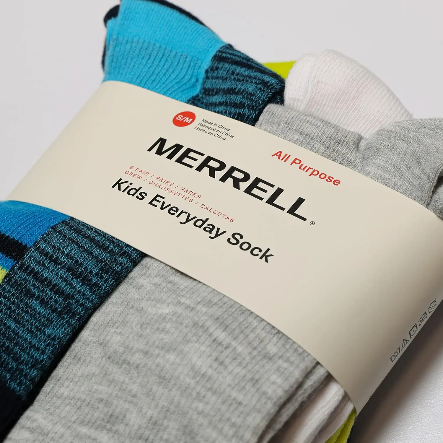 Merrell Kids' Everyday Half Cushion Crew Socks - 6 Pair Pack - Reinforced Heel and Toe