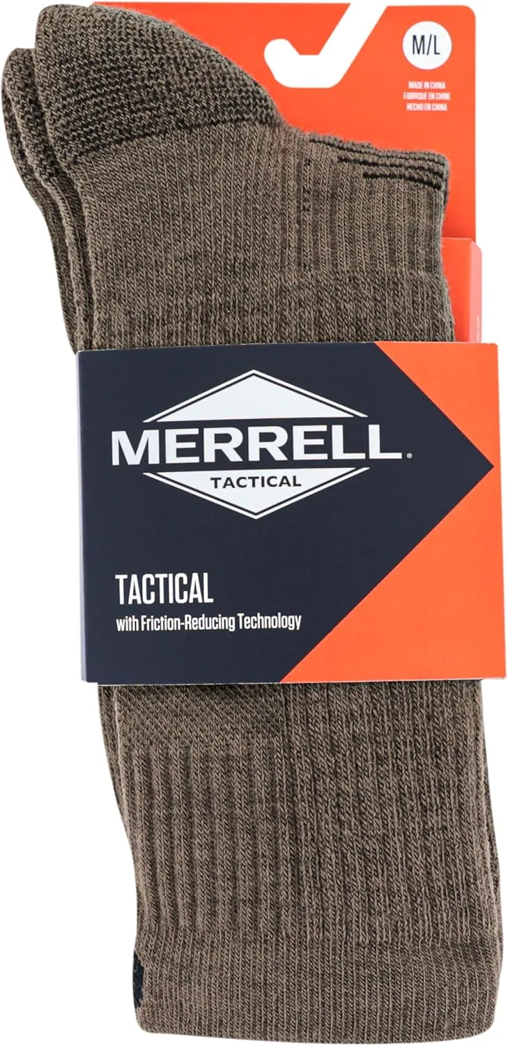 Merrell Men's and Women's Merino Wool Tactical Crew Socks-Arch Support Band and Moisture Management