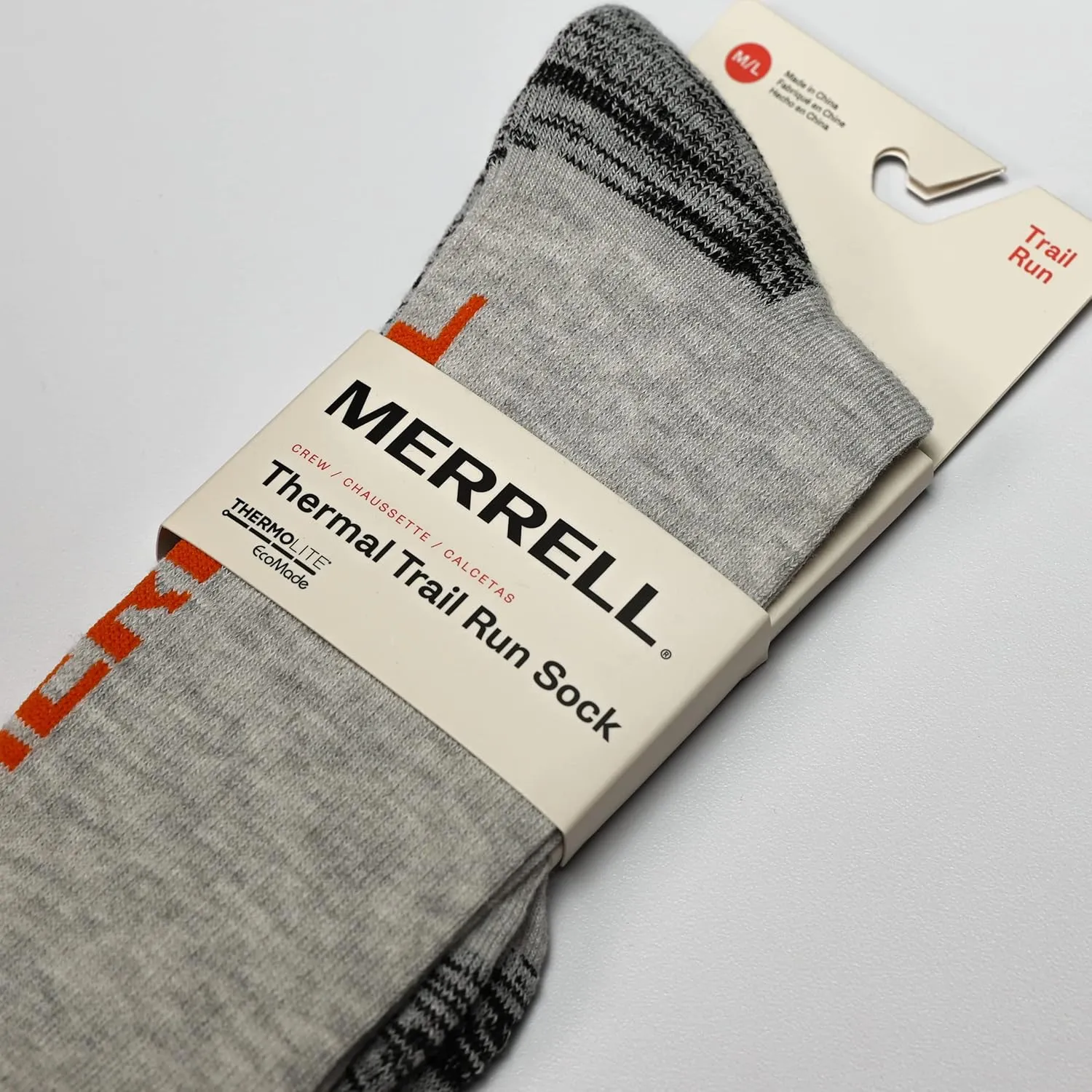 Merrell Men's and Women's Thermal Trail Running Crew Socks - Unisex Thermolite Lightweight Warmth and Breathable Mesh