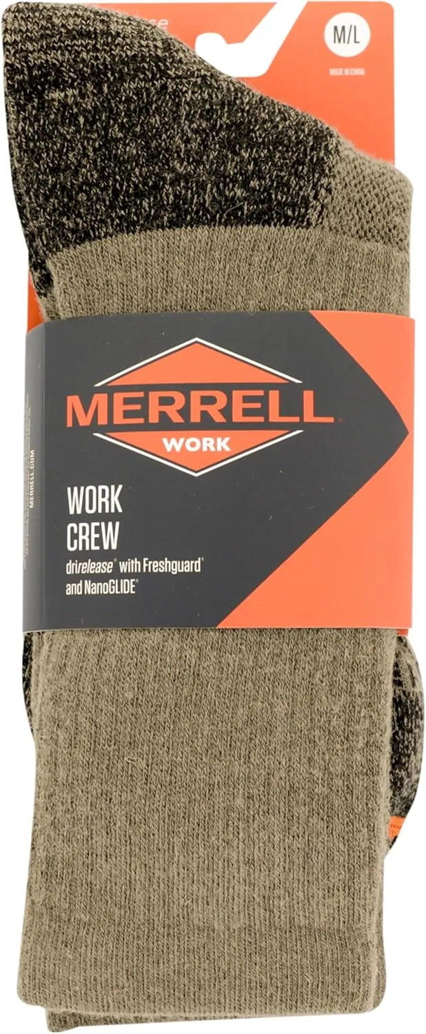 Merrell mens Premium Wool Work Crew Socks Arch Support and Breathable Mesh