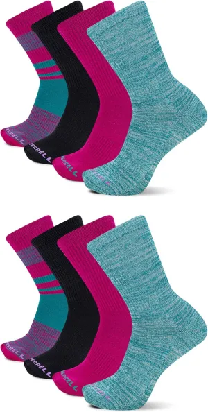 Merrell Unisex Adult Cushioned Midweight Crew Socks - 4, 8, 12 Pairs - Moisture Wicking