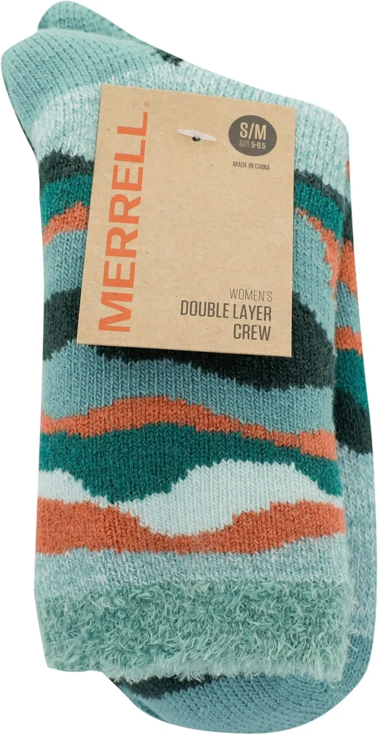 Merrell unisex-adult Double Layer Brushed Crew Socks Soft Inner Layer and Bottom Grippers