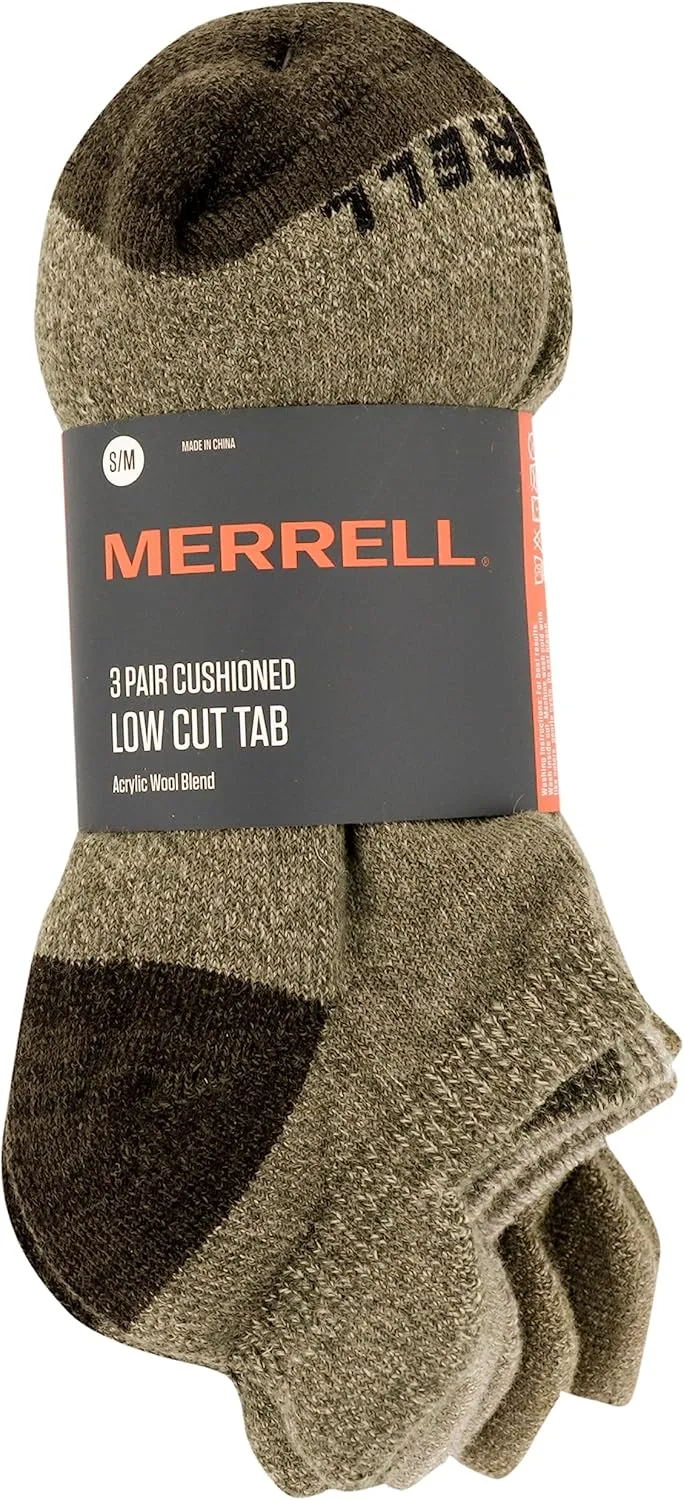 Merrell Unisex-Adult Wool Everyday Hiking Low Cut Socks - 3 Pairs - Cushioned Moisture Wicking