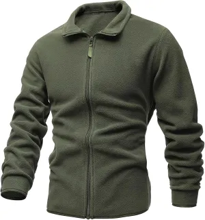 MIDOO Mens Zip Up Fleece Jacket No Hood Fashion Casual Soild Color Zipper Long Sleeve Pocket Coat Top Coats for Men Tall