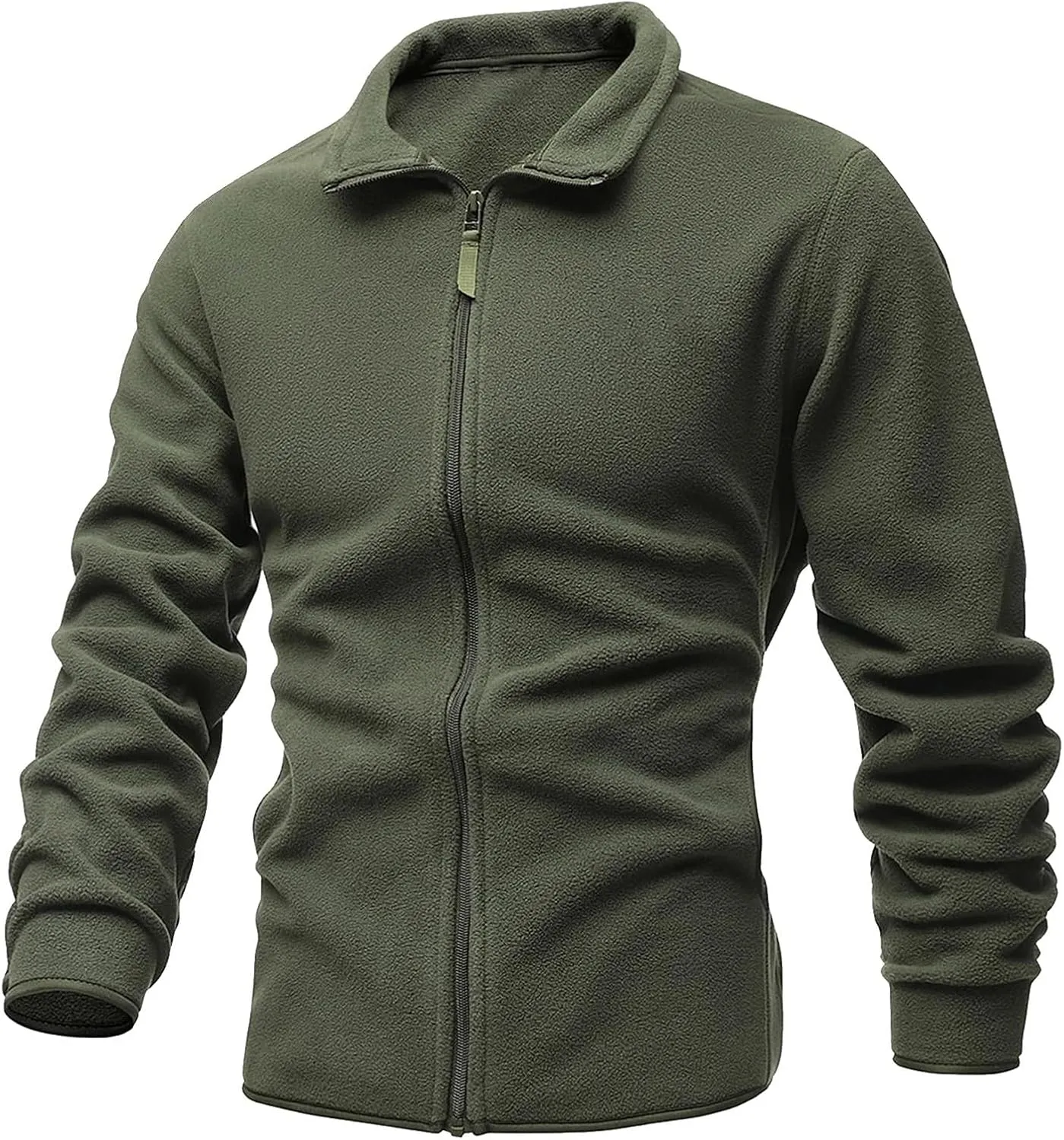MIDOO Mens Zip Up Fleece Jacket No Hood Fashion Casual Soild Color Zipper Long Sleeve Pocket Coat Top Coats for Men Tall