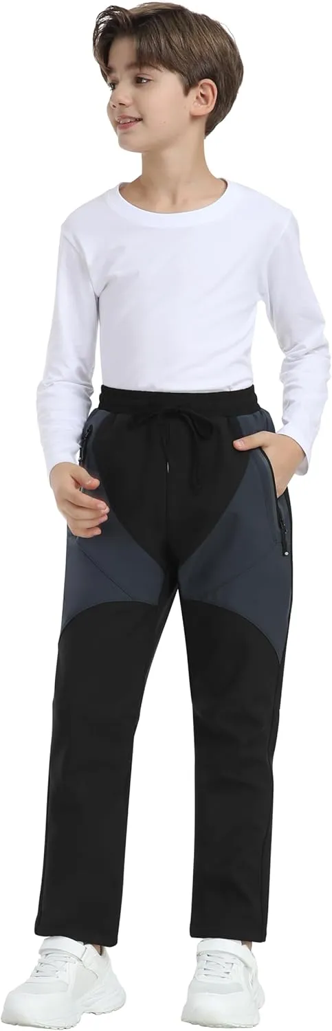 MoFiz Kids Fleece Lined Hiking Snow Ski Pants Boys Waterproof Winter Warm Outdoor Pants with Zippered Pocket