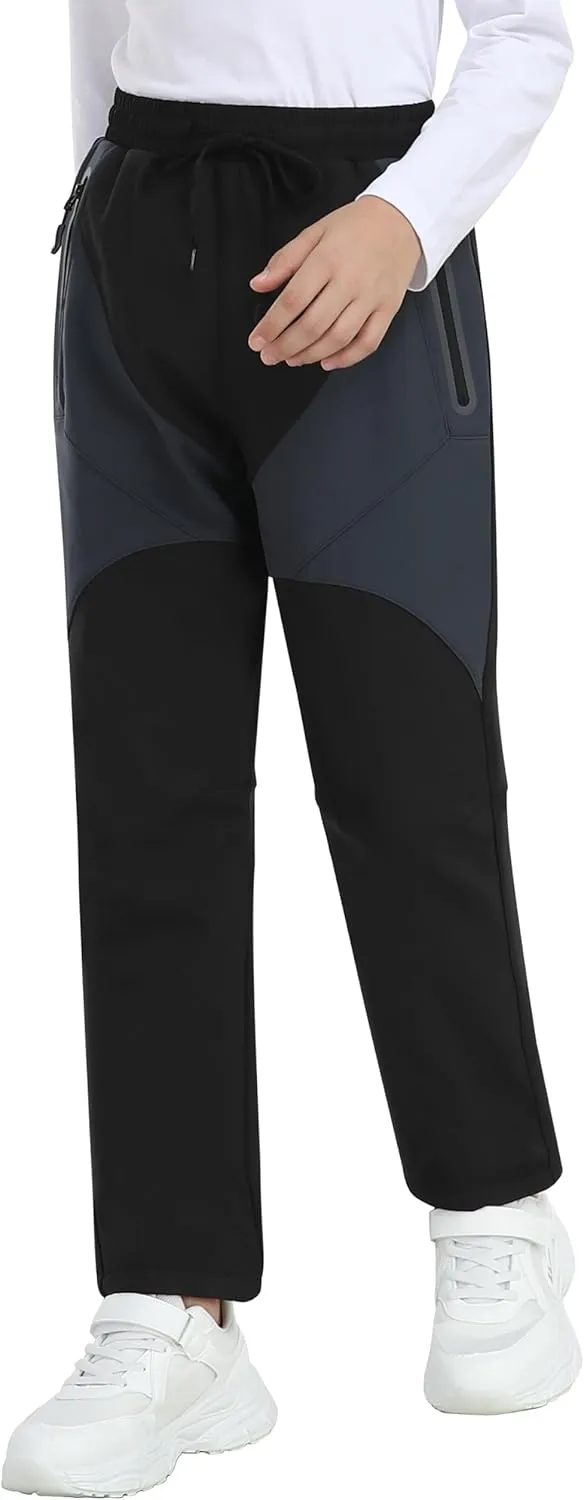 MoFiz Kids Fleece Lined Hiking Snow Ski Pants Boys Waterproof Winter Warm Outdoor Pants with Zippered Pocket