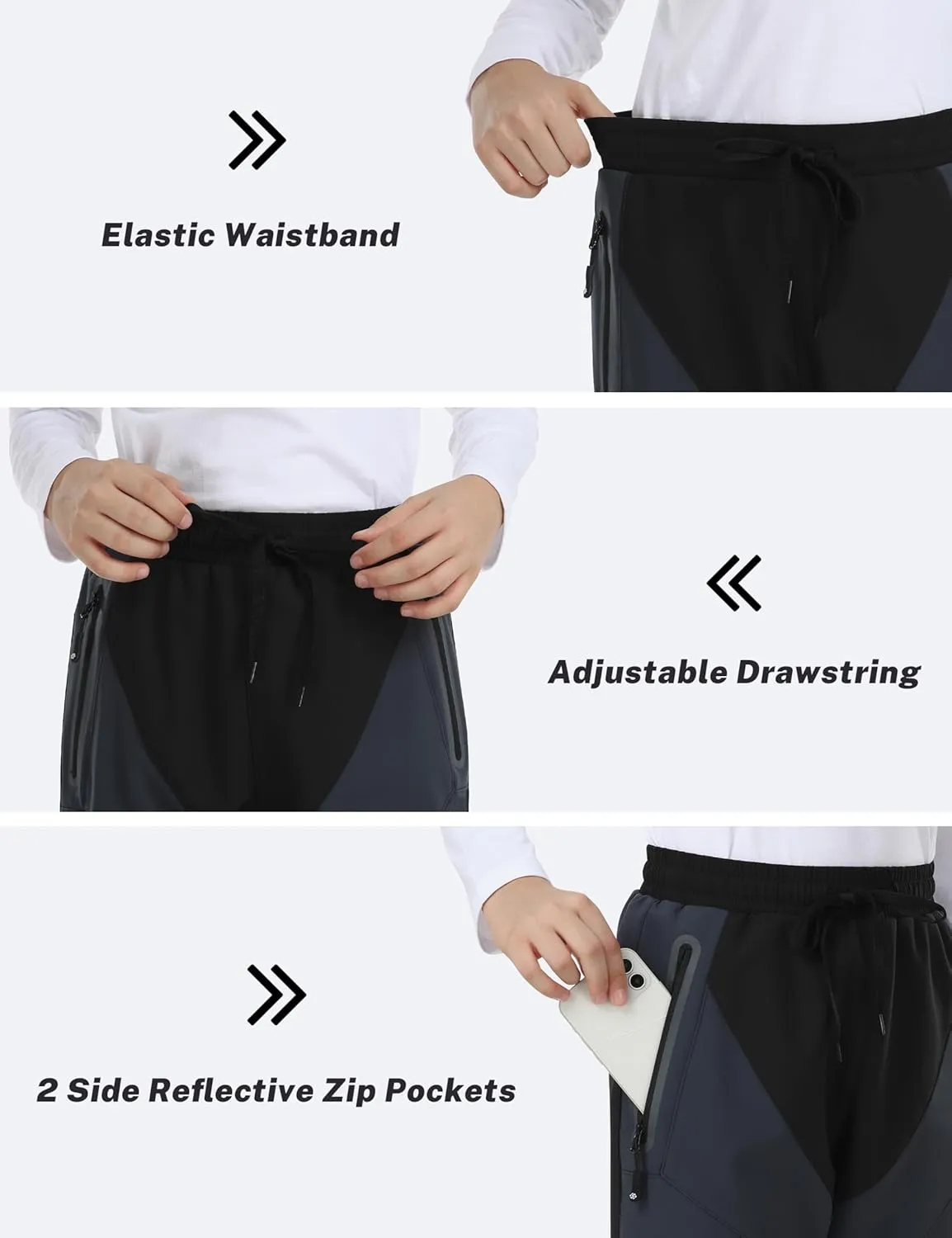 MoFiz Kids Fleece Lined Hiking Snow Ski Pants Boys Waterproof Winter Warm Outdoor Pants with Zippered Pocket