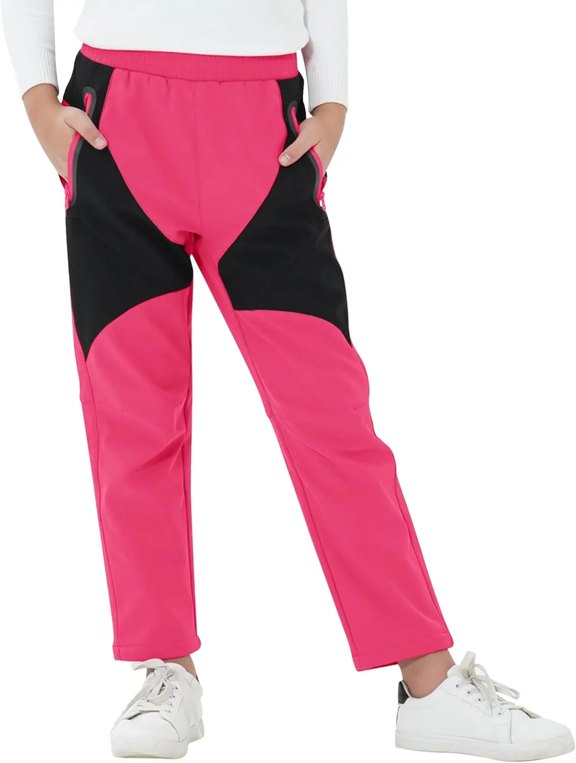 MoFiz Kids Fleece Lined Hiking Snow Ski Pants Boys Waterproof Winter Warm Outdoor Pants with Zippered Pocket