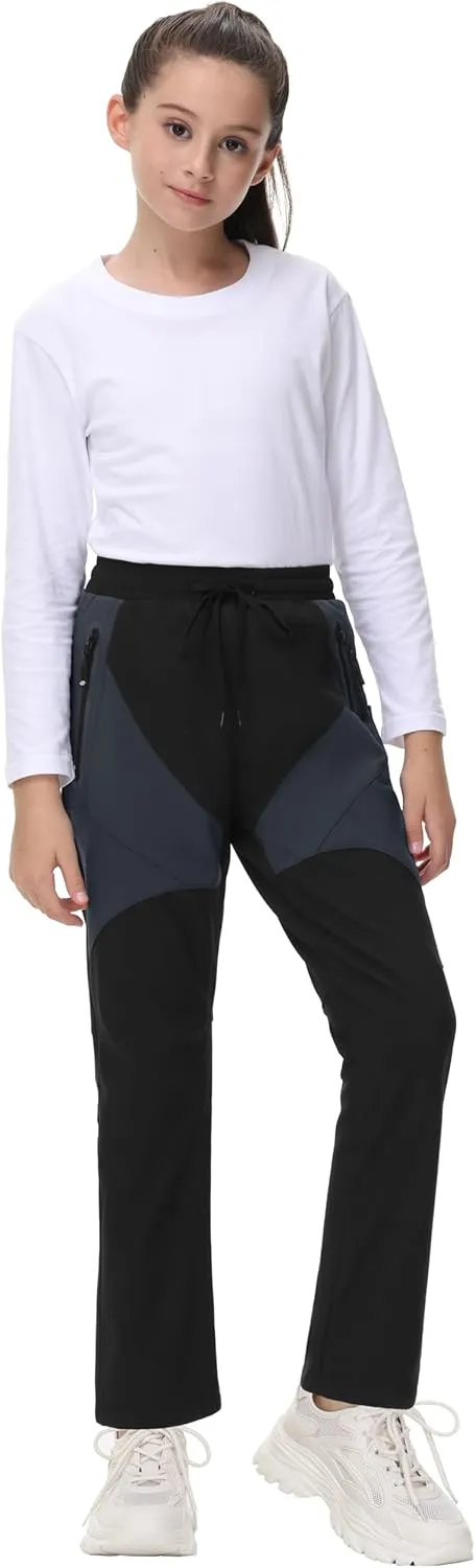 MoFiz Kids Fleece Lined Hiking Snow Ski Pants Boys Waterproof Winter Warm Outdoor Pants with Zippered Pocket