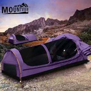 Mountview Double Swag Camping Swags Canvas Dome Tent Hiking Mattress Purple