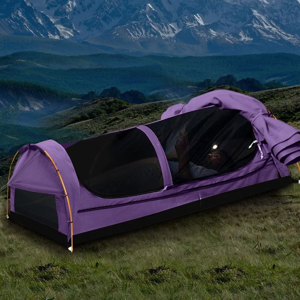 Mountview Double Swag Camping Swags Canvas Dome Tent Hiking Mattress Purple